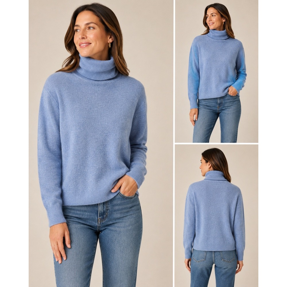 Sofia Cashmere Blue 100% Cashmere Turtleneck Pullover Sweater Size L